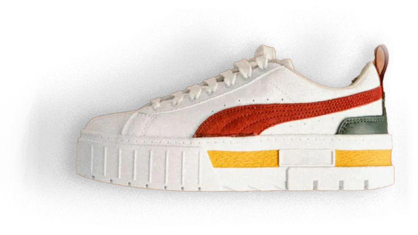 White platform sneaker with colourful accents